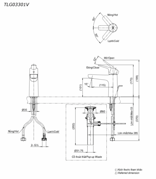 ban ve ky thuat voi chau lavabo toto tlg03301v nong lanh