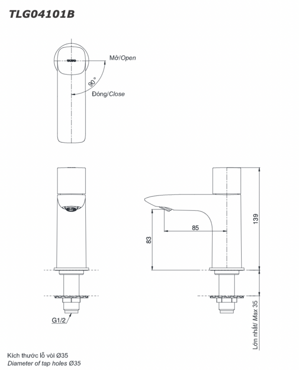 ban ve ky thuat voi chau lavabo toto tlg04101b chi lanh