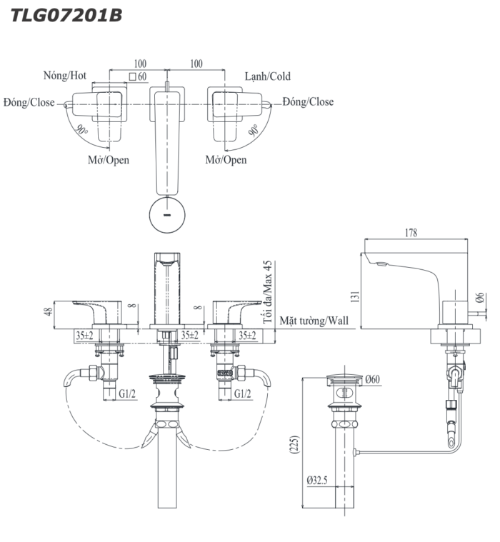 ban ve ky thuat voi chau lavabo toto tlg07201b nong lanh