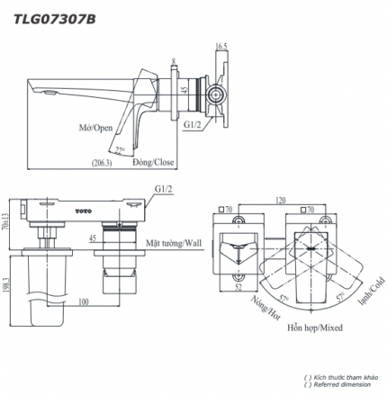 ban ve ky thuat voi chau lavabo toto tlg07307b nong lanh gan tuong