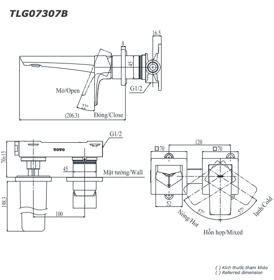 ban ve ky thuat voi chau lavabo toto tlg07307b nong lanh gan tuong