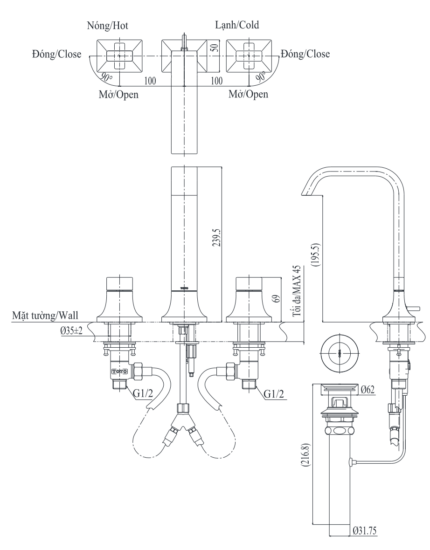 ban ve ky thuat voi chau lavabo toto tlg08201b nong lanh co cao
