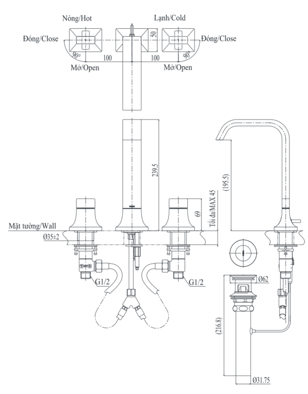 ban ve ky thuat voi chau lavabo toto tlg08201b nong lanh co cao