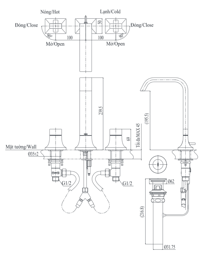 ban ve ky thuat voi chau lavabo toto tlg08201b nong lanh co cao