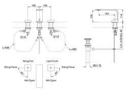 ban ve ky thuat voi chau lavabo toto tlp02201b nong lanh co cao
