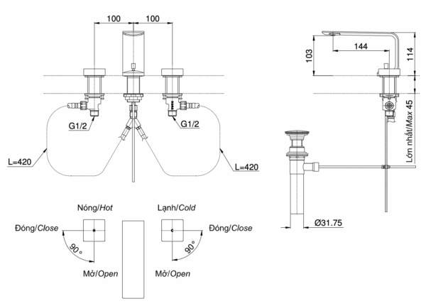 ban ve ky thuat voi chau lavabo toto tlp02201b nong lanh co cao
