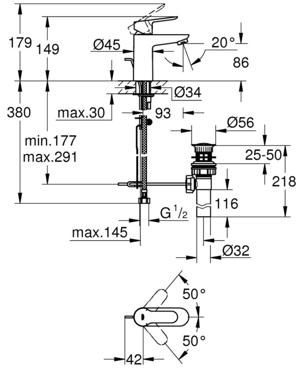 ban ve ky thuat voi lavabo 32819000 grohe bauedge size s