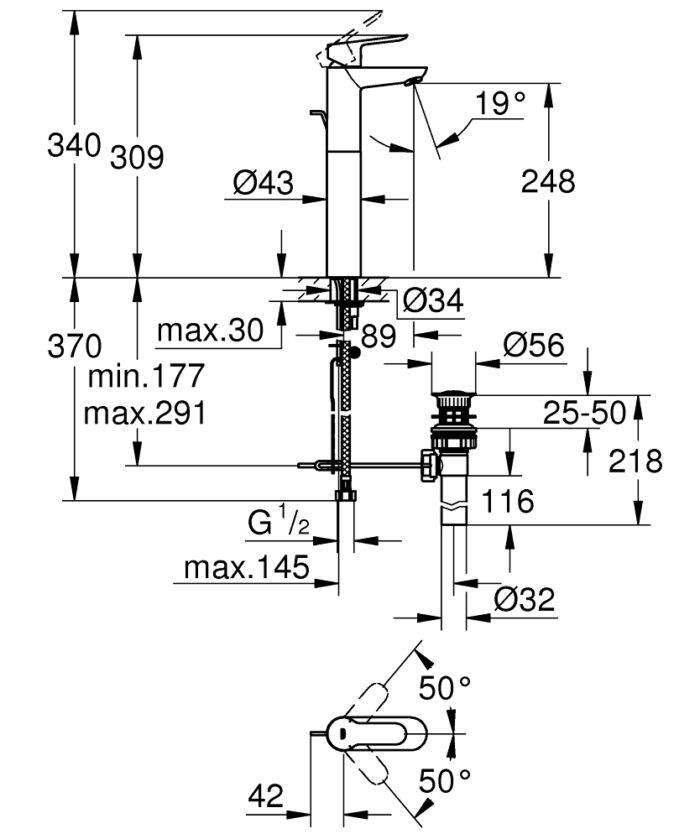 ban ve ky thuat voi lavabo 32860000 grohe bauedge size xl