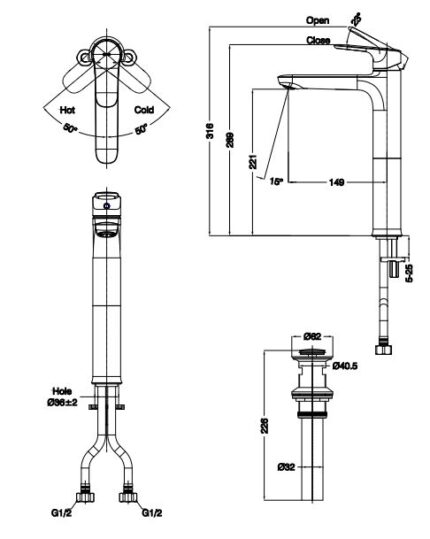 ban ve ky thuat voi lavabo nong lanh co cao inax lfv 1402sh