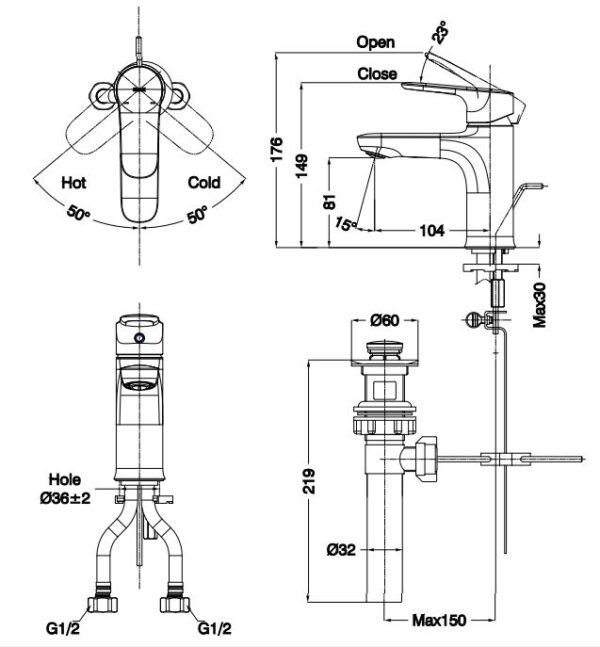 ban ve ky thuat voi lavabo nong lanh lfv 1402s