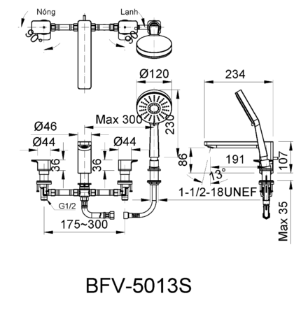 ban ve ky thuat voi sen bon tam inax bfv 5013s