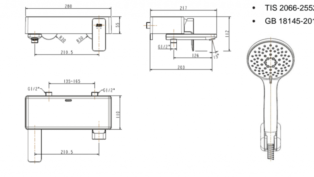 Bản vẽ kỹ thuật Vòi sen tắm American Standard WF-1311 dòng Acacia Evolution
