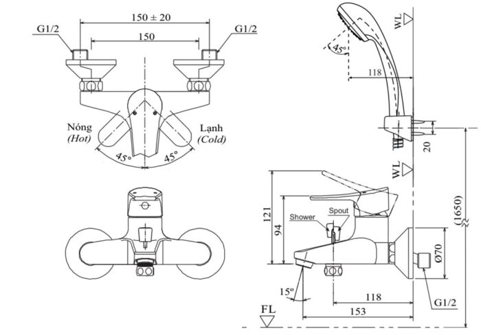 ban ve ky thuat voi sen tam inax bfv 1003s nong lanh