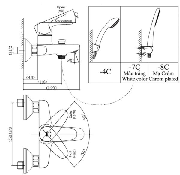 ban ve ky thuat voi sen tam inax bfv 1113s 1c nong lanh