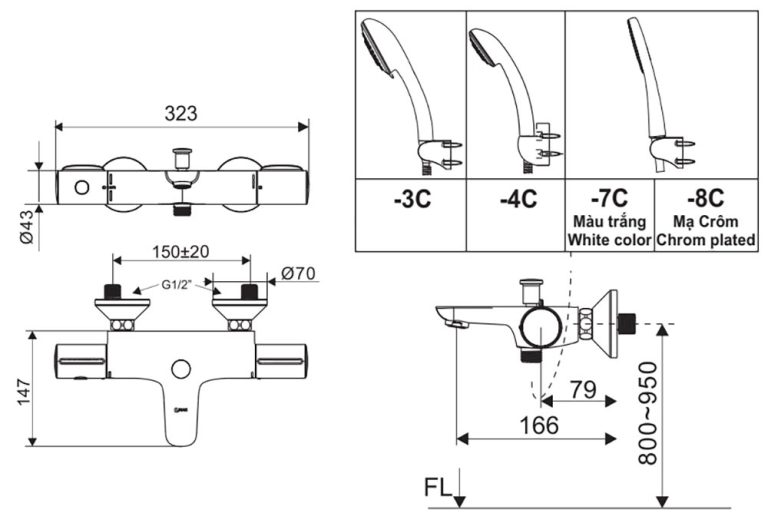 ban ve ky thuat voi sen tam inax bfv 3413t 3c bfv 3413t 4c bfv 3413t 7c bfv 3413t 8c nong lanh