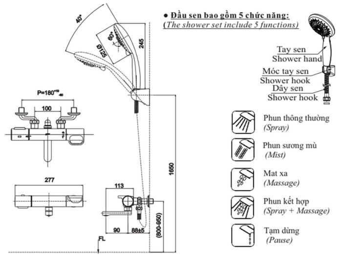 ban ve ky thuat voi sen tam inax bfv 7145t 3c nong lanh