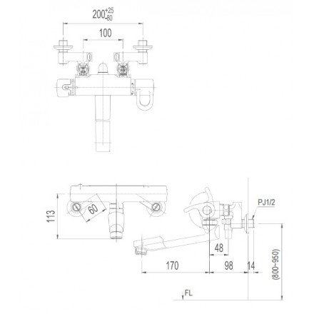 ban ve ky thuat voi sen tam inax bfv 8145t 5c nhiet do