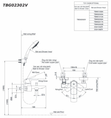 ban ve ky thuat voi sen tam inax tbg02302v nong lanh