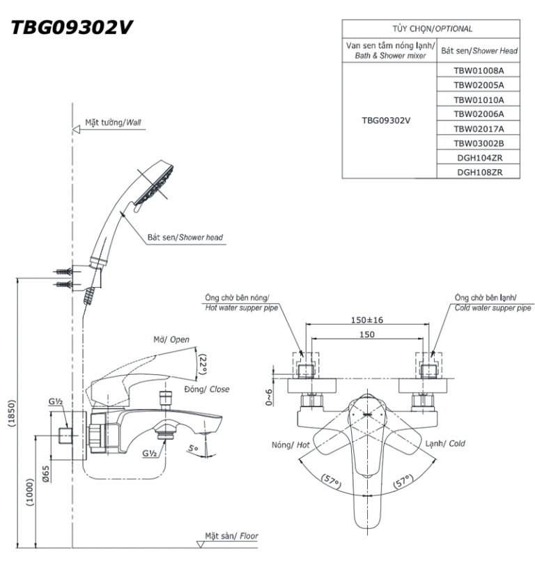 ban ve ky thuat voi sen tam inax tbg09302v nong lanh