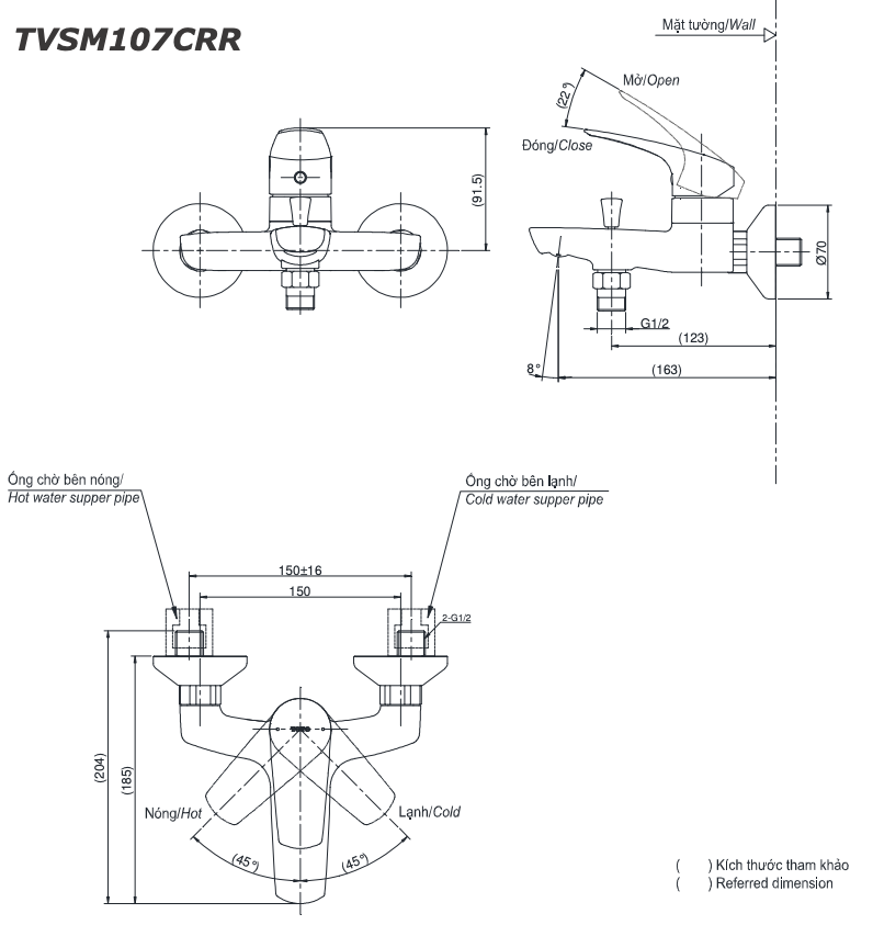 Bản vẽ kỹ thuật Vòi sen tắm TOTO TVSM107CR DGH104ZR nóng lạnh