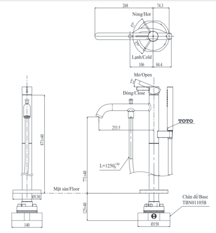 ban ve ky thuat voi sen xa bon tam toto tbg11306a tbn01105b dat san