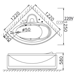 Bản vẽ kĩ thuật Bồn tắm CAESAR AT5120A góc xây 1.22M