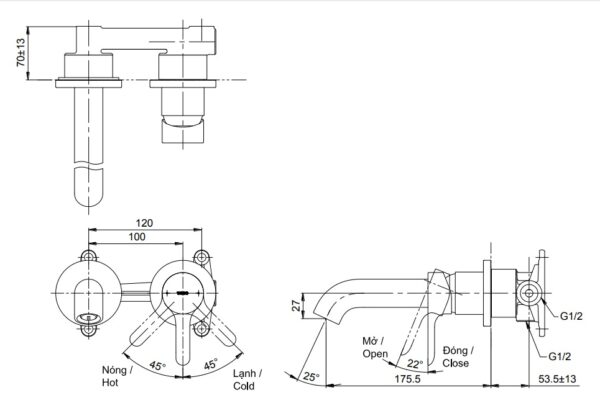 ban ve voi chau gat gu toto tls01309b nong lanh gan tuong