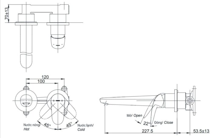 ban ve voi chau gat gu toto tls03307b nong lanh gan tuong