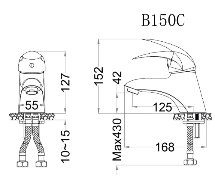 Bản vẽ kỹ thuật Vòi lavabo CAESAR B150CP B150CU nóng lạnh
