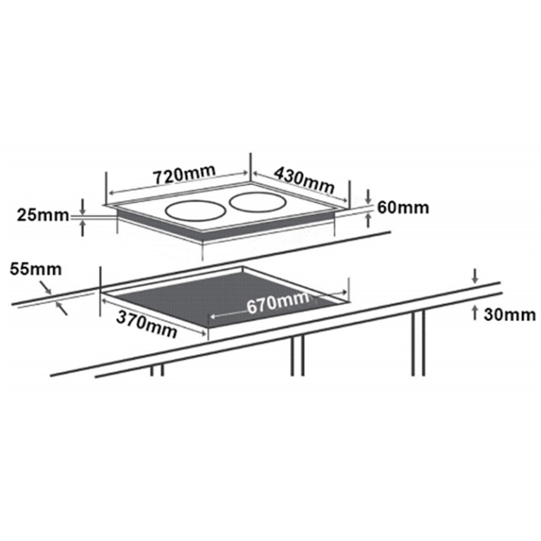 Bản vẽ kích thước Bếp từ đôi CHEFS EH-DIH326