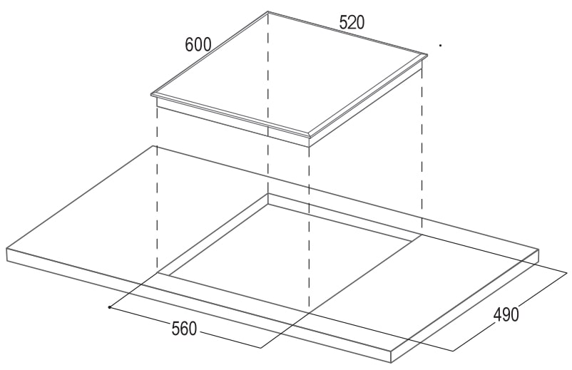 Bản vẽ kích thước Bếp từ ba BAUER BEU 630GT2E
