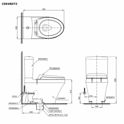 bon cau 2 khoi toto cs948dt2 nap em tc393vs