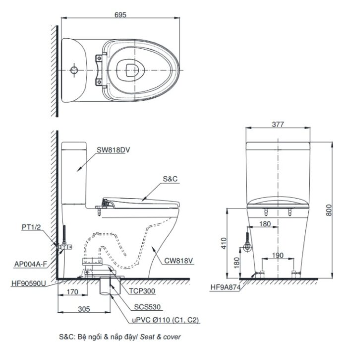 bon cau dien tu toto cs818dw6 nap rua washlet