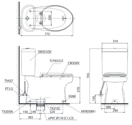 bon cau toto cs351dw6 nap dien tu hai khoi xa nhan