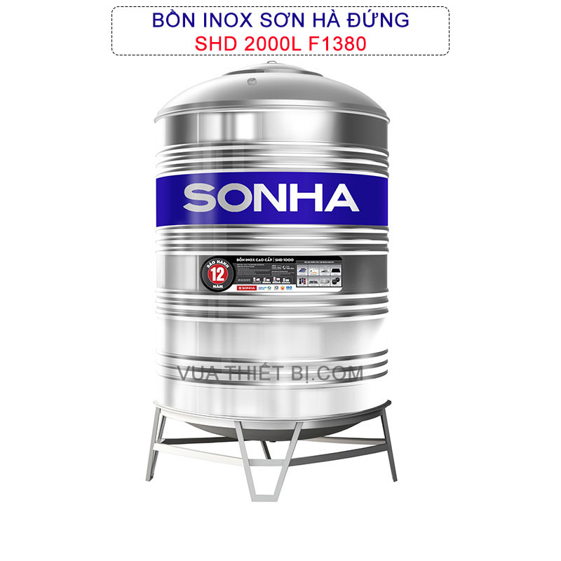 Bồn nước inox SƠN HÀ đứng 2000 lít phi 1380 - SHD2000F1380