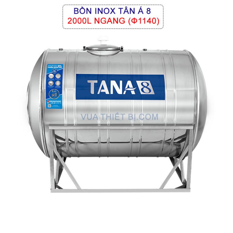 Bồn nước inox TÂN Á 8 2000L ngang phi 1140 TA8-2000N