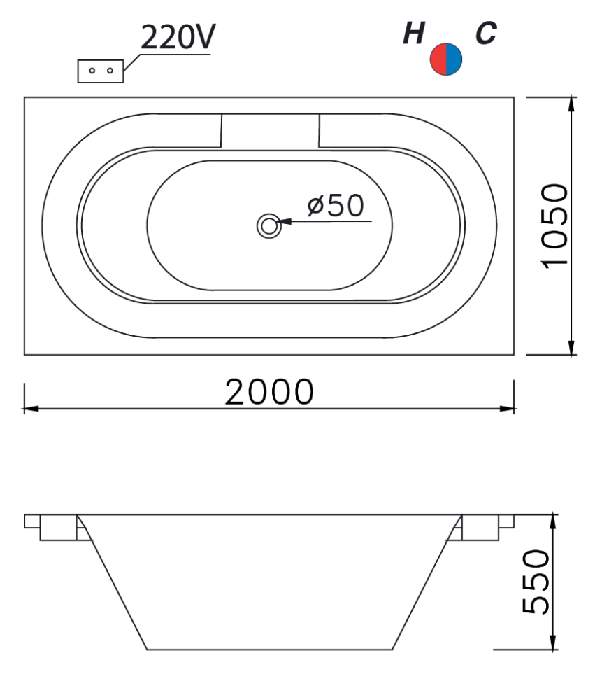 Bồn tắm CAESAR MT212 Massage xây 2.0M 1 Bản vẽ kĩ thuật Bồn tắm CAESAR MT212 Massage xây 2.0M