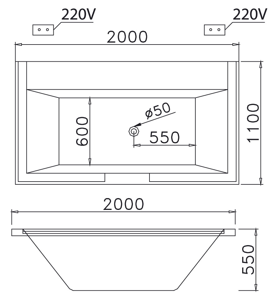 Bồn tắm CAESAR MT7520 Massage xây 2.0M 1 Bản vẽ kĩ thuật Bồn tắm CAESAR MT7520 Massage xây 2.0M