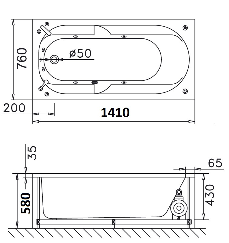 Bản vẽ kĩ thuật Bồn tắm CAESAR AT0440 xây 1.4M