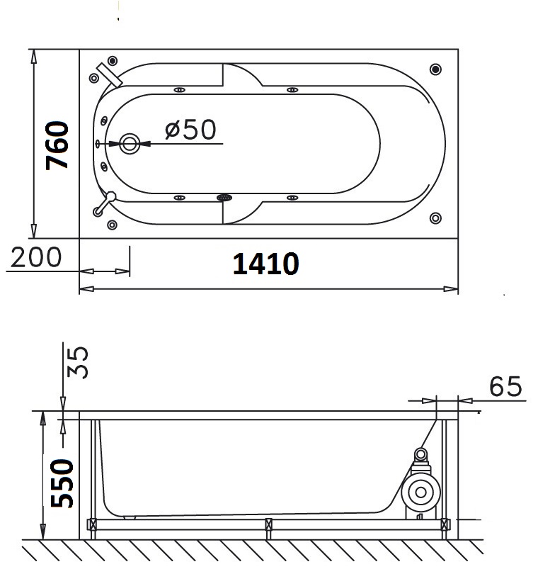 Bản vẽ kĩ thuật Bồn tắm CAESAR AT0640 xây 1.4M