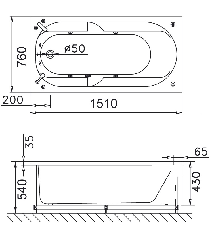 Bản vẽ kĩ thuật Bồn tắm CAESAR AT0150 xây 1.5M