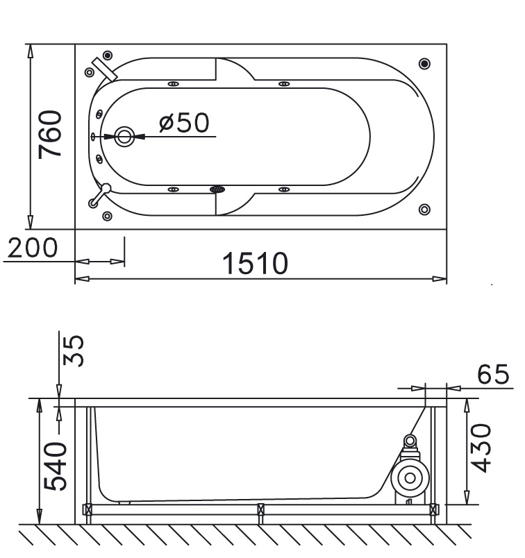 Bản vẽ kĩ thuật Bồn tắm CAESAR AT0350 xây 1.5M