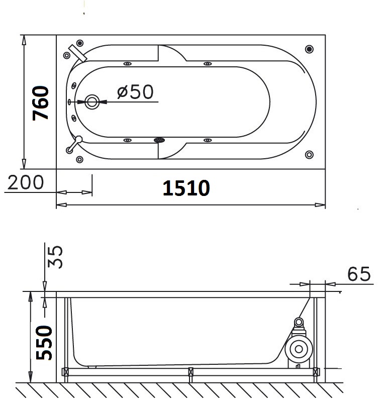 Bản vẽ kĩ thuật Bồn tắm CAESAR AT0650 xây 1.5M