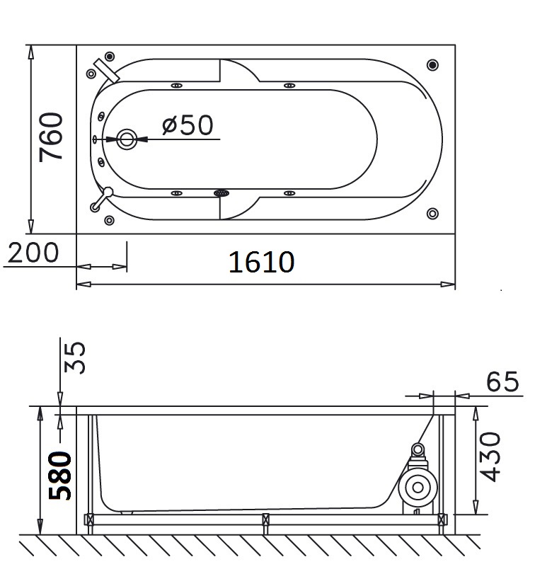 Bản vẽ kĩ thuật Bồn tắm CAESAR AT0460 xây 1.6M