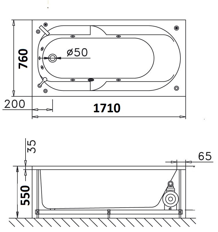 Bản vẽ kĩ thuật Bồn tắm CAESAR AT0670 xây 1.7M