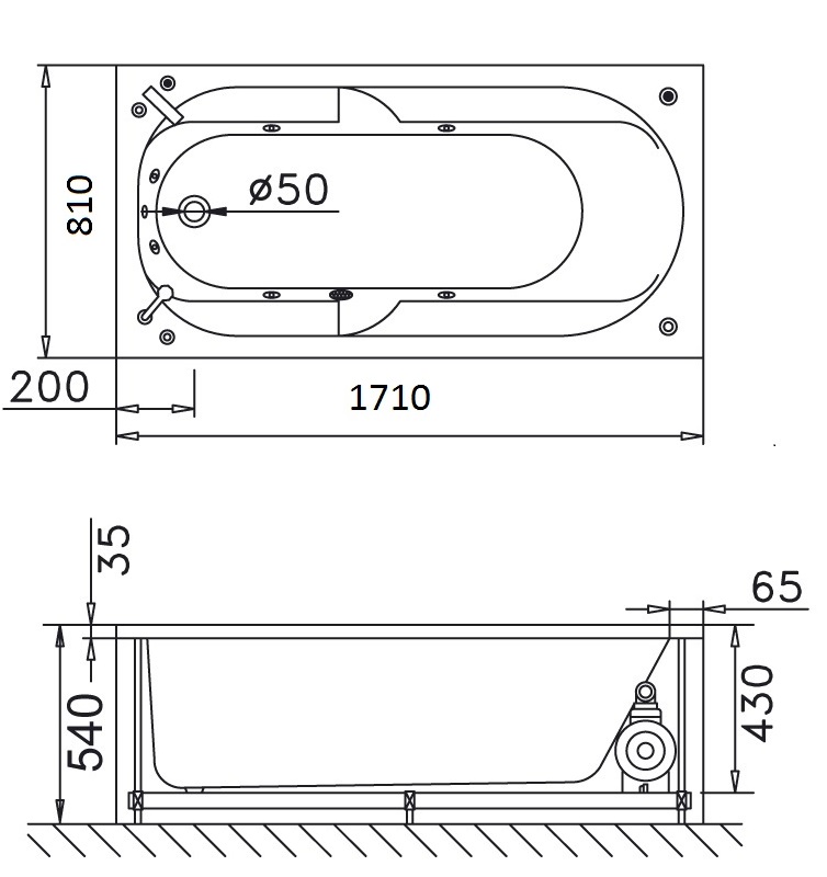 Bản vẽ kĩ thuật Bồn tắm CAESAR AT0170 Xây 1.7M