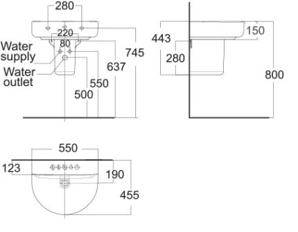 chau lavabo treo tuong american standard 0553 wt 0740 wt chan ngan 2
