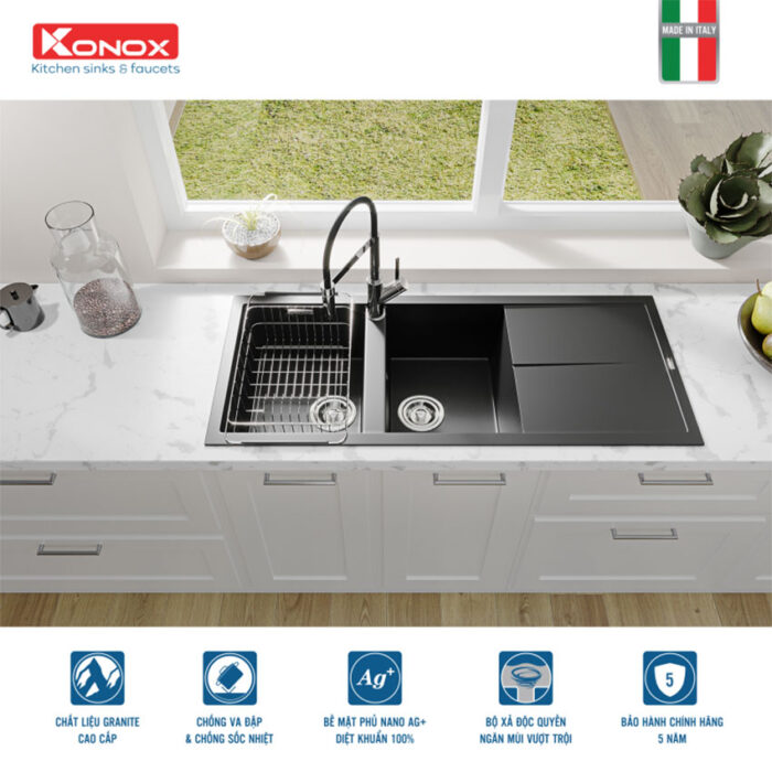 chau rua bat konox granite sink livello 1160 black