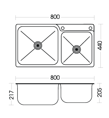 Bản vẽ kỹ thuật Chậu rửa bát inox Sơn Hà S80 2 hố