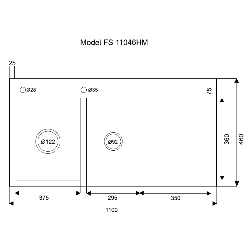 Bản vẽ kỹ thuật Chậu rửa bát inox FASTER FS 11046HM